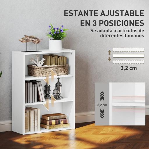 Estantería con 2 Ajustables y Sistema Antivuelco para Oficina Salón o Dormitorio 60x24x80 cm Blanco [4]