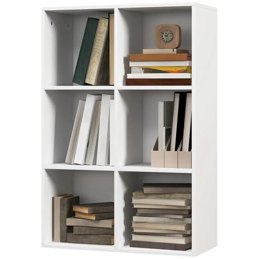 Estantería para Libros Estantes de Madera de 3 Niveles con 6 Cubos de Almacenaje para Sala de Estar Dormitorio Oficina 65,5x30x97,5 cm Blanco [8]