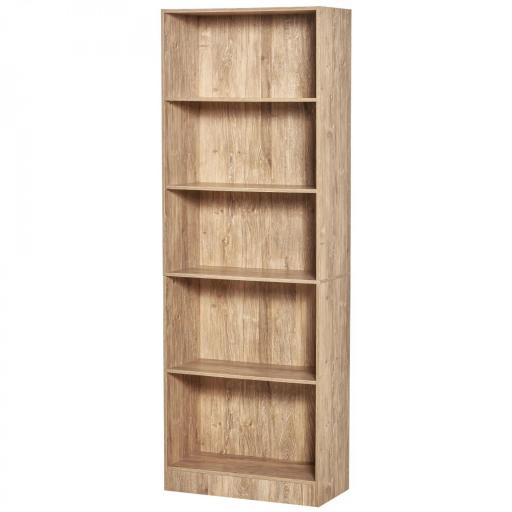 Librería Estantería de 5 Niveles para Libros con 3 Baldas Ajustables Antivuelco Almacenaje para Salón Oficina Estudio 63x29,5x176 cm Madera Natural [9]