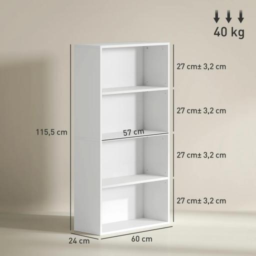 Estantería con 2 Ajustables y Sistema Antivuelco para Oficina Salón o Dormitorio 60x24x115,5 cm Blanco [1]