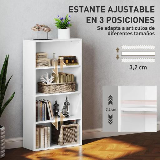 Estantería con 2 Ajustables y Sistema Antivuelco para Oficina Salón o Dormitorio 60x24x115,5 cm Blanco [3]