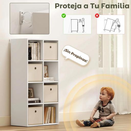 Estantería de 8 Cubos con 4 Cajones de Tela Horizontal o Vertical para Salón Dormitorio 105,9x30x53,7 cm Blanco y Beige [5]