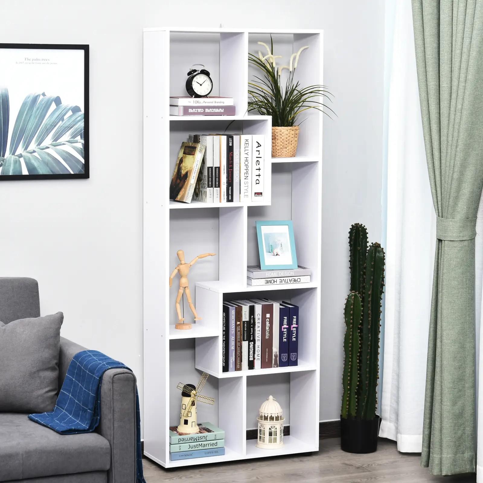 Estantería Moderna Vertical Diseño de Librería con 8 Estantes E1 Tablero de Partículas 70x24x178cm Blanco