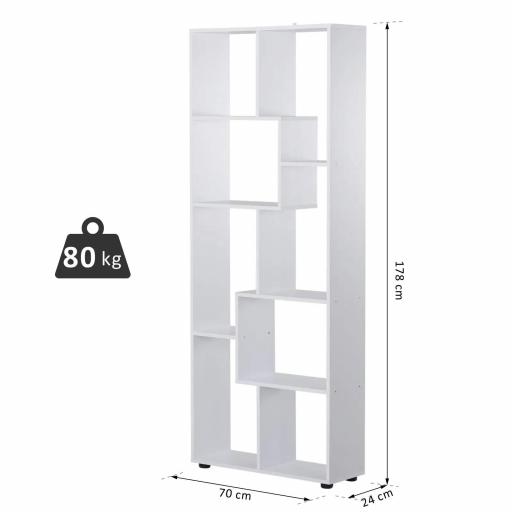 Estantería Moderna Vertical Diseño de Librería con 8 Estantes E1 Tablero de Partículas 70x24x178cm Blanco [1]
