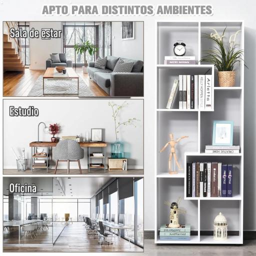 Estantería Moderna Vertical Diseño de Librería con 8 Estantes E1 Tablero de Partículas 70x24x178cm Blanco [5]