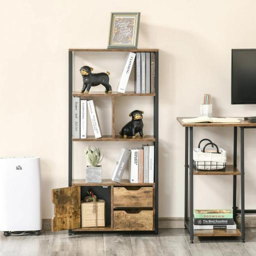 Estantería de Estilo Industrial con Armario y 2 Cajones para Libros y Almacenaje 58x24x122 cm Marrón Rústico [5]