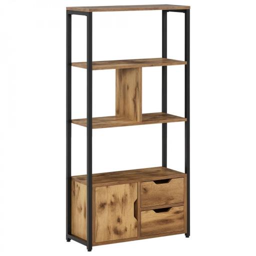 Estantería de Estilo Industrial con Armario y 2 Cajones para Libros y Almacenaje 58x24x122 cm Marrón Rústico [8]