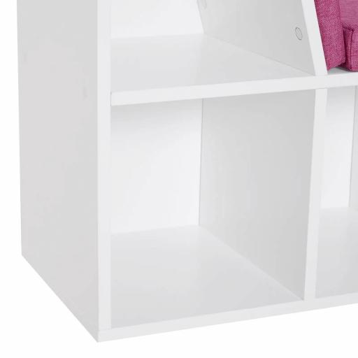 Librería con Asiento Estantería de Libros con 6 Cubos Cojín para Sala de Estar Dormitorio 102x30x61cm Blanco y Rosa [5]
