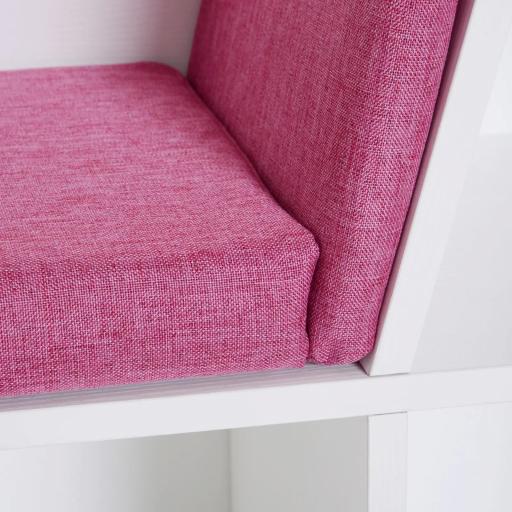 Librería con Asiento Estantería de Libros con 6 Cubos Cojín para Sala de Estar Dormitorio 102x30x61cm Blanco y Rosa [7]