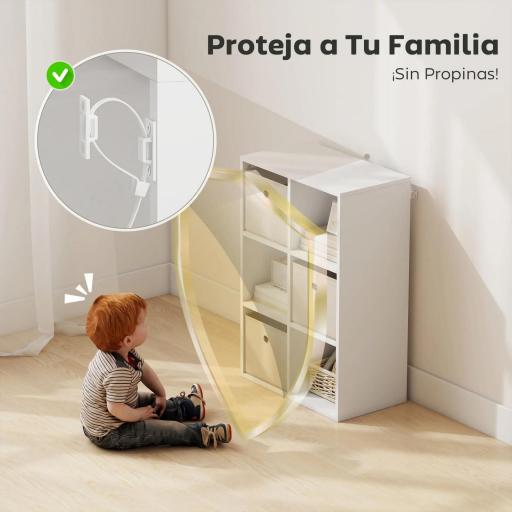 Estantería Cubo de Almacenamiento con 6 Compartimentos y 3 Cajones de Tela para Salón 53,7x30x79,8 cm Blanco y Beige [3]