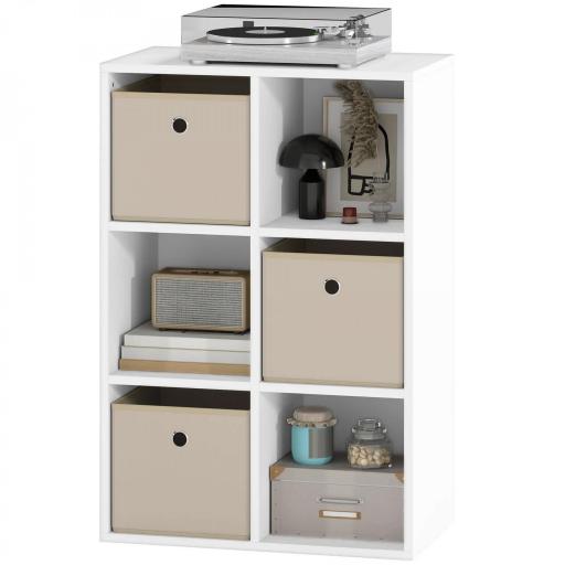 Estantería Cubo de Almacenamiento con 6 Compartimentos y 3 Cajones de Tela para Salón 53,7x30x79,8 cm Blanco y Beige [9]