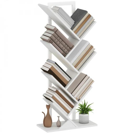 Estantería en Forma de Árbol con 7 Estantes y Sistema Antivuelco para Salón Dormitorio 50x24x109 cm Blanco [7]