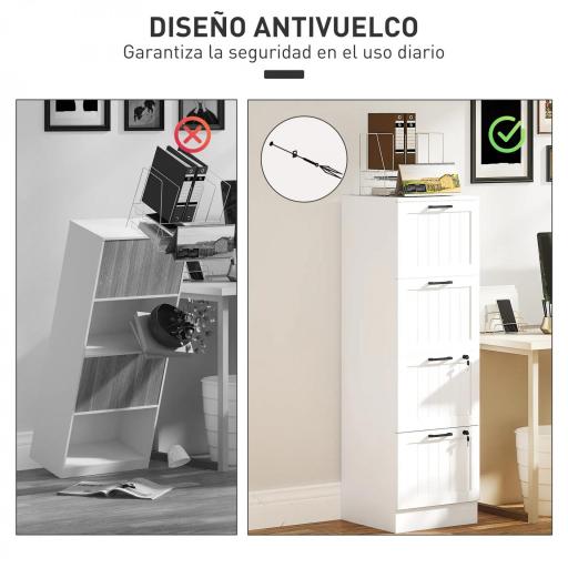 Mueble Archivador con 4 Cajones Cerraduras Carpetas A4 y Carta 40x40x131 cm Blanco [5]