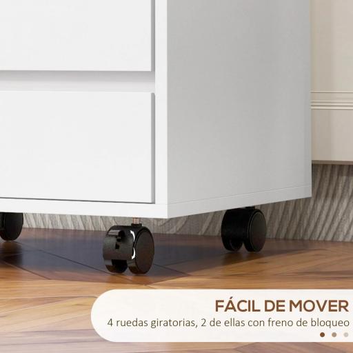 Cajonera de Oficina con 4 Cajones Cajonera de Escritorio con Ruedas para Estudio 46x40x65 cm Blanco [4]