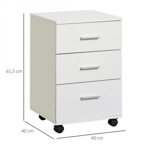 Cajonera Oficina con Cerradura y Ruedas Giratorias 3 Cajones Compacta 40x40x61,5 cm Blanco [1]