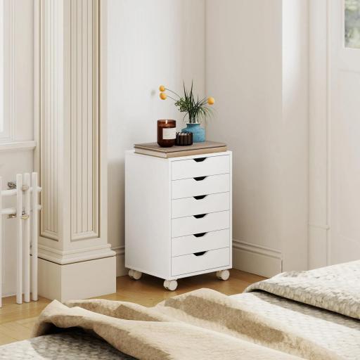 Cajonera Escritorio Archivador Móvil con 6 Cajones Ruedas Guías Deslizantes Silenciosas para Oficina Casa Blanco [5]