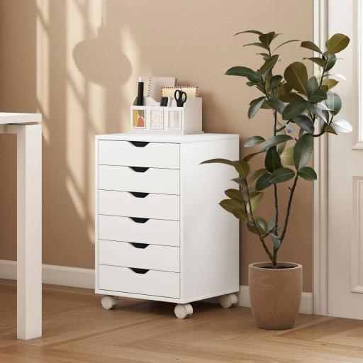 Cajonera Escritorio Archivador Móvil con 6 Cajones Ruedas Guías Deslizantes Silenciosas para Oficina Casa Blanco [7]