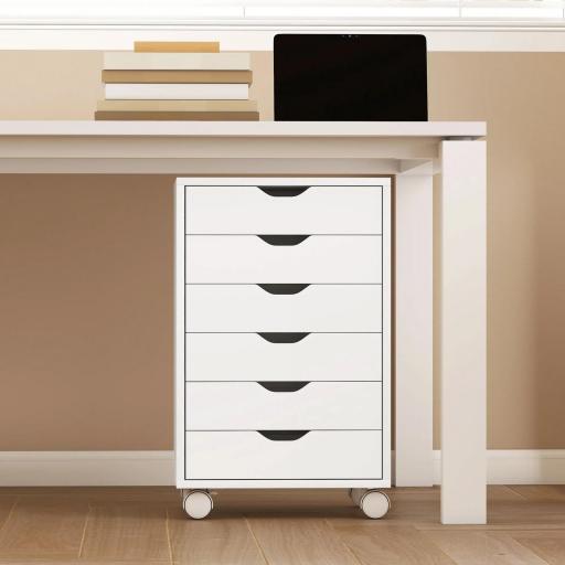 Cajonera Escritorio Archivador Móvil con 6 Cajones Ruedas Guías Deslizantes Silenciosas para Oficina Casa Blanco [6]