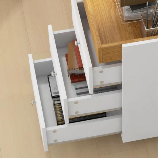 Cajonera de Oficina con 4 Ruedas 3 Cajones y 1 Bandeja Extraíble Carga 30 kg 43x40x66,5 cm Blanco y Natural [6]