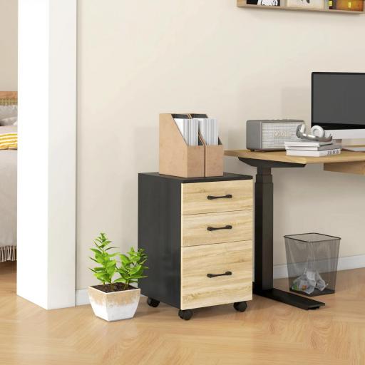 Cajonera de Oficina Mueble Archivador con Ruedas y Cajones y Barra Colgante para Archivos 40x42x65 cm Roble y Negro