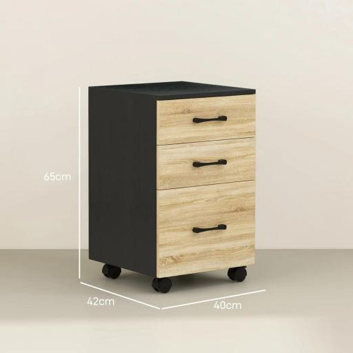 Cajonera de Oficina Mueble Archivador con Ruedas y Cajones y Barra Colgante para Archivos 40x42x65 cm Roble y Negro [1]