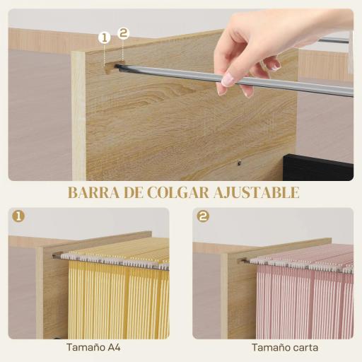 Cajonera de Oficina Mueble Archivador con Ruedas y Cajones y Barra Colgante para Archivos 40x42x65 cm Roble y Negro [3]