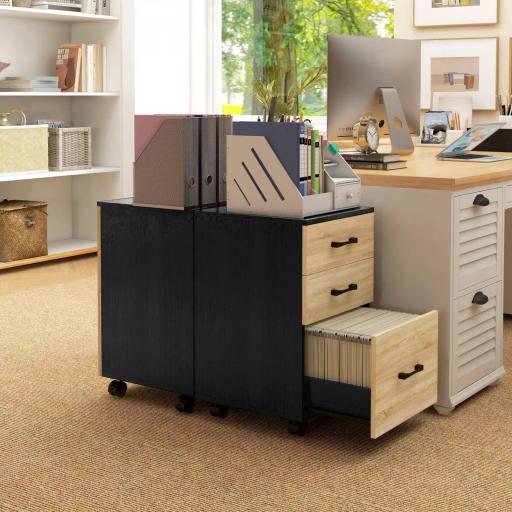 Cajonera de Oficina Mueble Archivador con Ruedas y Cajones y Barra Colgante para Archivos 40x42x65 cm Roble y Negro [6]
