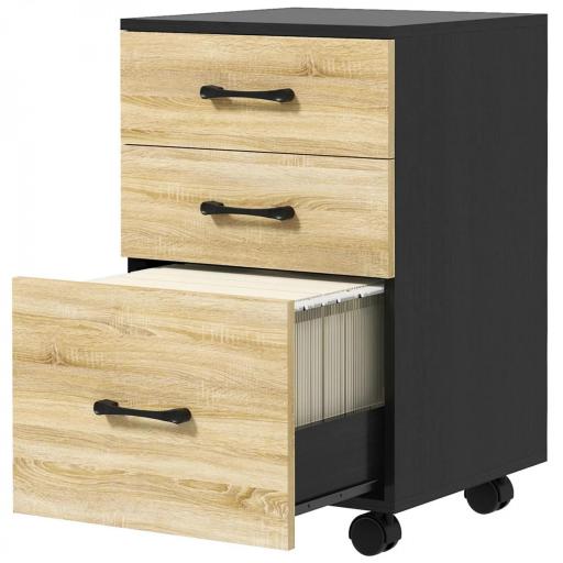 Cajonera de Oficina Mueble Archivador con Ruedas y Cajones y Barra Colgante para Archivos 40x42x65 cm Roble y Negro [8]