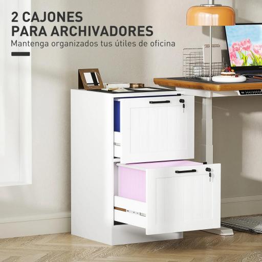 Mueble Archivador con 2 Cajones Cajonera para Escritorio con Cerraduras Rieles Colgantes Ajustables para A4 Blanco [3]