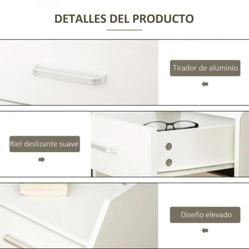 Cajonera de Oficina Mueble Auxiliar para Archivos con 4 Cajones Encimera Superior de Almacenaje 4 Ruedas y 2 Frenos para Estudio Despacho 40x36x65 cm Blanco [3]