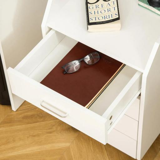 Cajonera de Oficina Mueble Auxiliar para Archivos con 4 Cajones Encimera Superior de Almacenaje 4 Ruedas y 2 Frenos para Estudio Despacho 40x36x65 cm Blanco [5]
