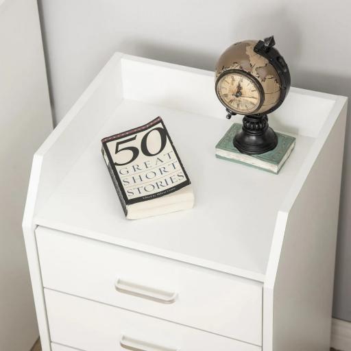 Cajonera de Oficina Mueble Auxiliar para Archivos con 4 Cajones Encimera Superior de Almacenaje 4 Ruedas y 2 Frenos para Estudio Despacho 40x36x65 cm Blanco [7]