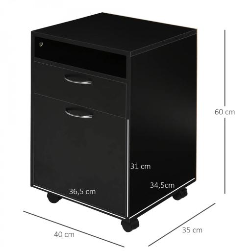 Cajonera de Oficina Móvil con Cajón y Armario con Ruedas Soporte de Impresora para Estudio 40x35x60 cm Negro [1]