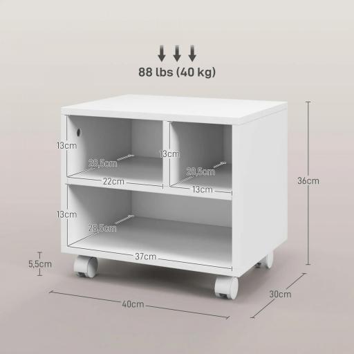 Soporte de Impresora con Ruedas Compartimentos Abiertos para Oficina Estudio 40x30x36 cm Blanco [1]