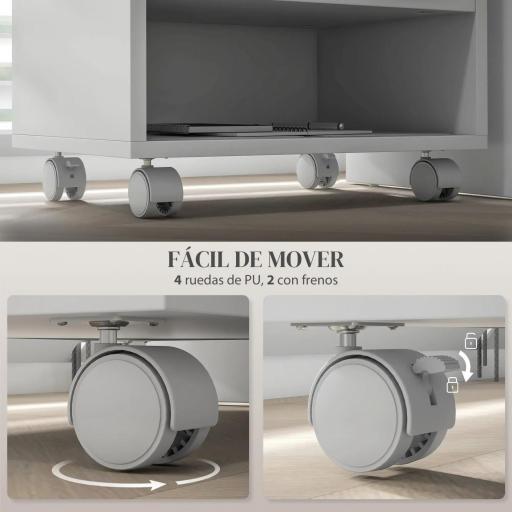 Soporte de Impresora con Ruedas Compartimentos Abiertos para Oficina Estudio 40x30x36 cm Blanco [2]