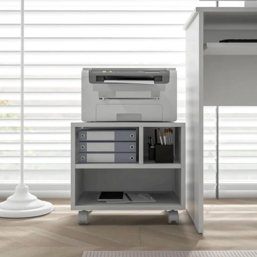 Soporte de Impresora con Ruedas Compartimentos Abiertos para Oficina Estudio 40x30x36 cm Blanco [6]
