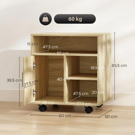 Mueble para Impresora con Ruedas Multifuncional con Estantes con Amplio Espacio de Almacenaje 60x50x65,5 cm Natural [1]