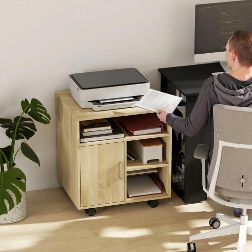 Mueble para Impresora con Ruedas Multifuncional con Estantes con Amplio Espacio de Almacenaje 60x50x65,5 cm Natural [3]