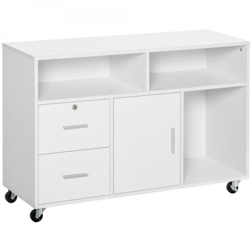 Mueble Auxiliar de Oficina Mueble Archivador con Ruedas Estantes y Cajones Armario Multiusos con Gran Almacenaje 100x35x65 cm Blanco [8]