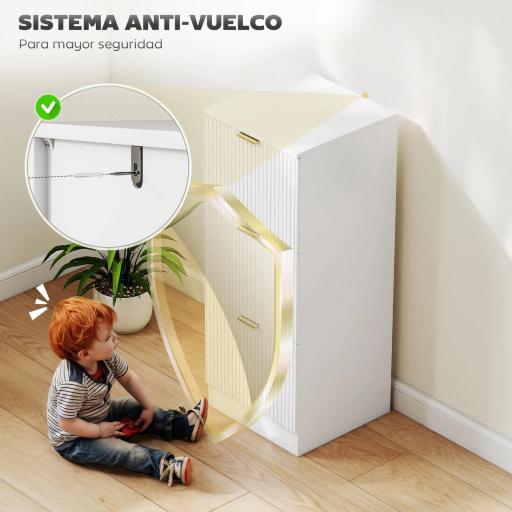 Cajonera de Escritorio con 3 Cajones Frentes Acanalados Mueble Archivador para Tamaño A4 o Carta 40x40x101 cm Blanco [5]