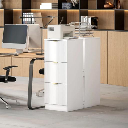 Cajonera de Escritorio con 3 Cajones Frentes Acanalados Mueble Archivador para Tamaño A4 o Carta 40x40x101 cm Blanco [7]