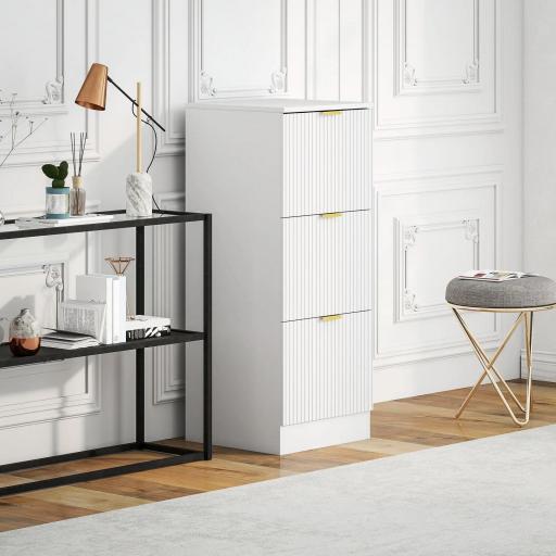 Cajonera de Escritorio con 3 Cajones Frentes Acanalados Mueble Archivador para Tamaño A4 o Carta 40x40x101 cm Blanco [2]