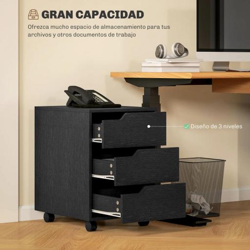 Cajonera de Oficina con Ruedas 3 Cajones Cajonera para Escritorio Estudio 40x50x57,5 cm Negro [3]