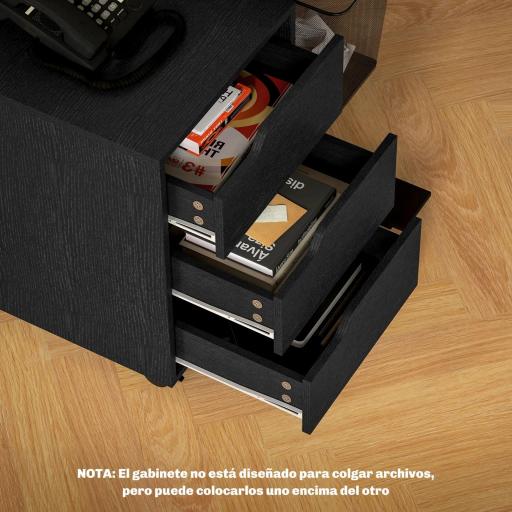 Cajonera de Oficina con Ruedas 3 Cajones Cajonera para Escritorio Estudio 40x50x57,5 cm Negro [5]