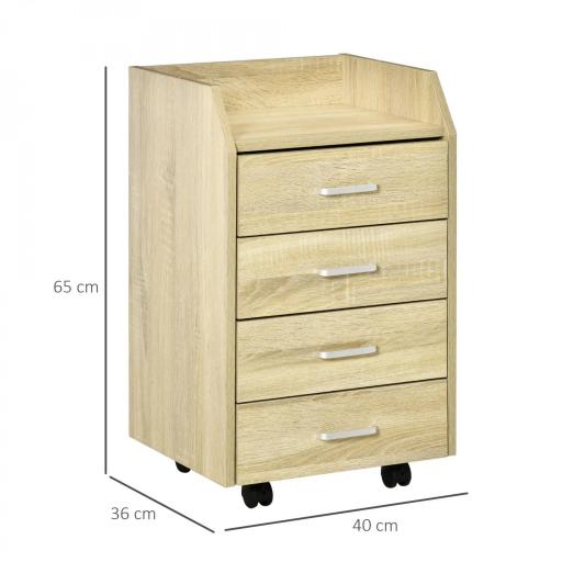 Cajonera de Oficina Mueble Auxiliar para Archivos con 4 Cajones Encimera Superior de Almacenaje 4 Ruedas y 2 Frenos para Estudio Despacho 40x36x65 cm Natural [1]