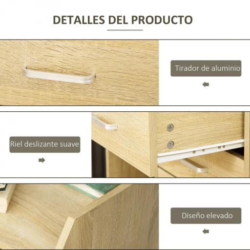 Cajonera de Oficina Mueble Auxiliar para Archivos con 4 Cajones Encimera Superior de Almacenaje 4 Ruedas y 2 Frenos para Estudio Despacho 40x36x65 cm Natural [3]