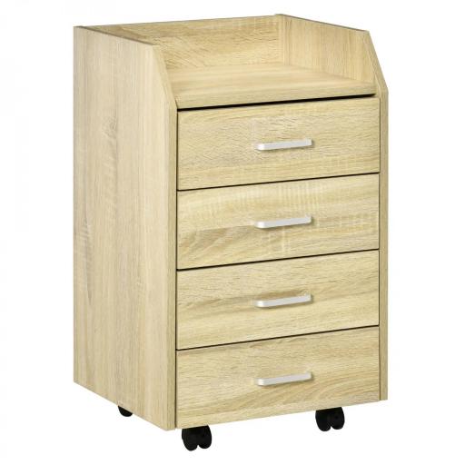 Cajonera de Oficina Mueble Auxiliar para Archivos con 4 Cajones Encimera Superior de Almacenaje 4 Ruedas y 2 Frenos para Estudio Despacho 40x36x65 cm Natural [8]