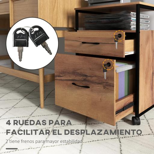 Cajonera de Oficina Cajonera para Escritorio con Ruedas Archivador para Tamaño Carta A4 44x40x66,5 cm Marrón Rústico [5]