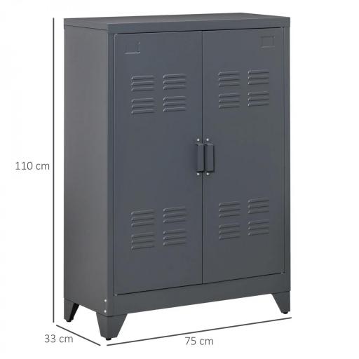 Armario Metálico con Doble Puerta y 2 Baldas Ajustables Mueble Multiusos para Oficina Salón Dormitorio 75x33x110cm Gris [1]