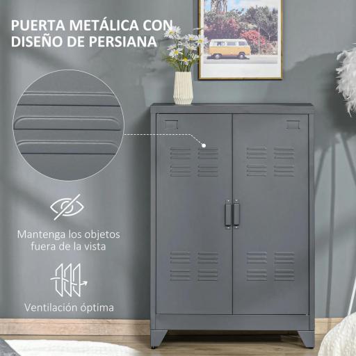 Armario Metálico con Doble Puerta y 2 Baldas Ajustables Mueble Multiusos para Oficina Salón Dormitorio 75x33x110cm Gris [2]